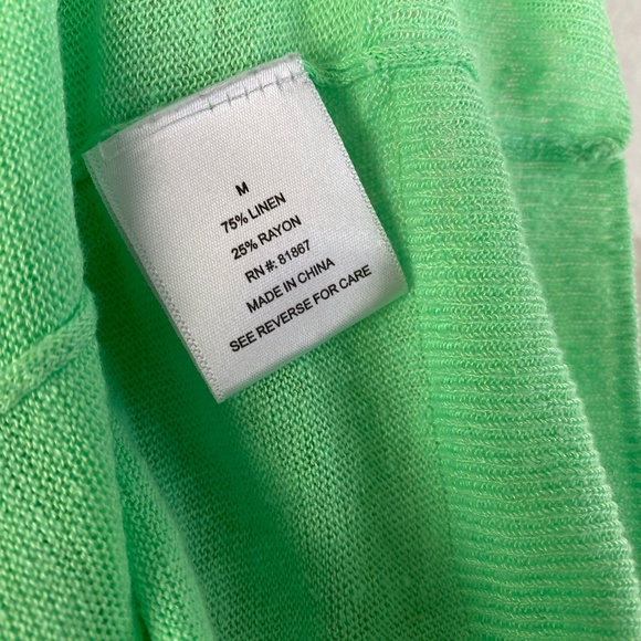 Olivia Sky Womens Sweater Medium Bright Green Linen Rayon Lightweight Pullover - Picture 9 of 10